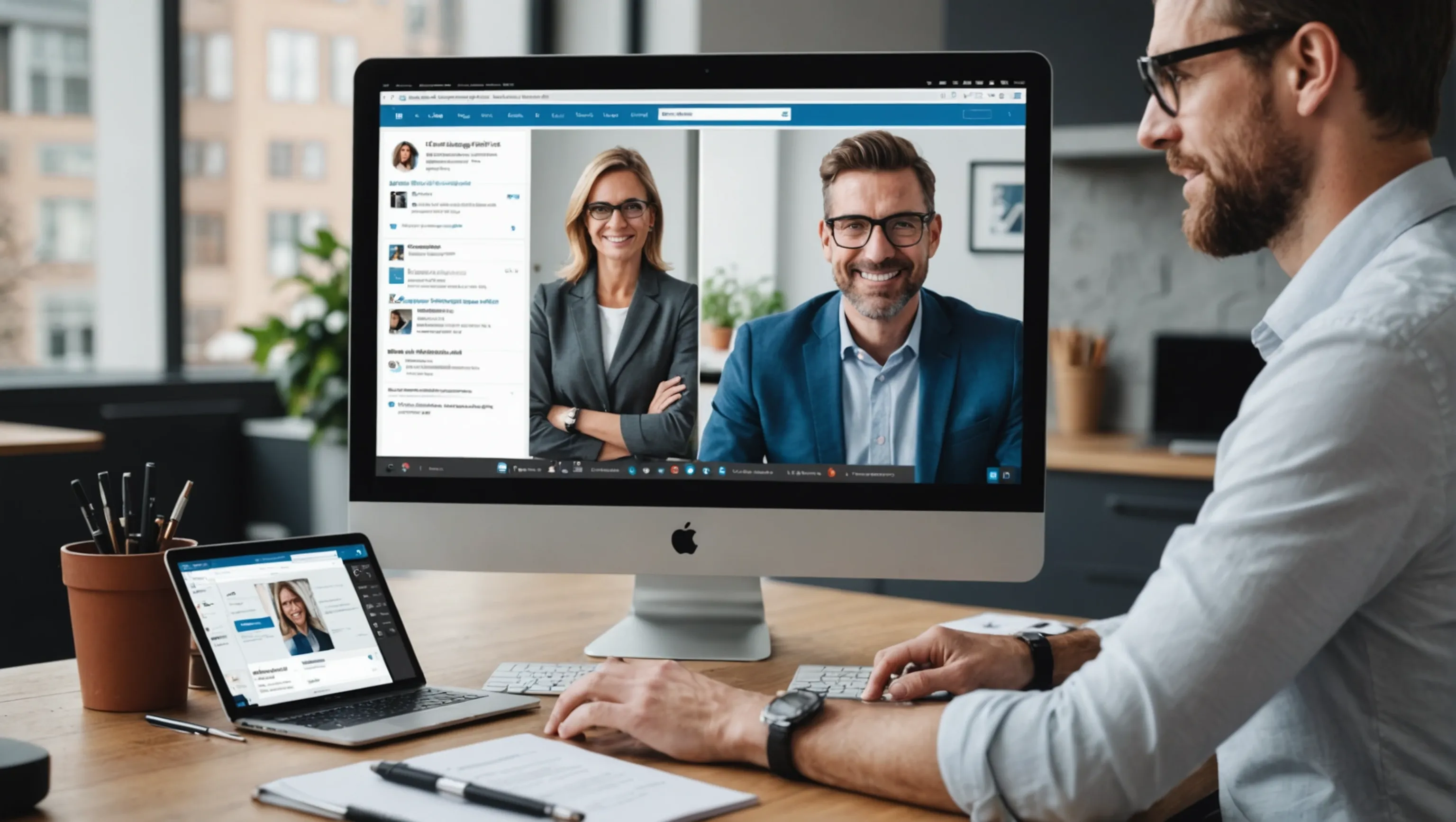 Marketer utilisant LinkedIn pour connecter avec des professionnels