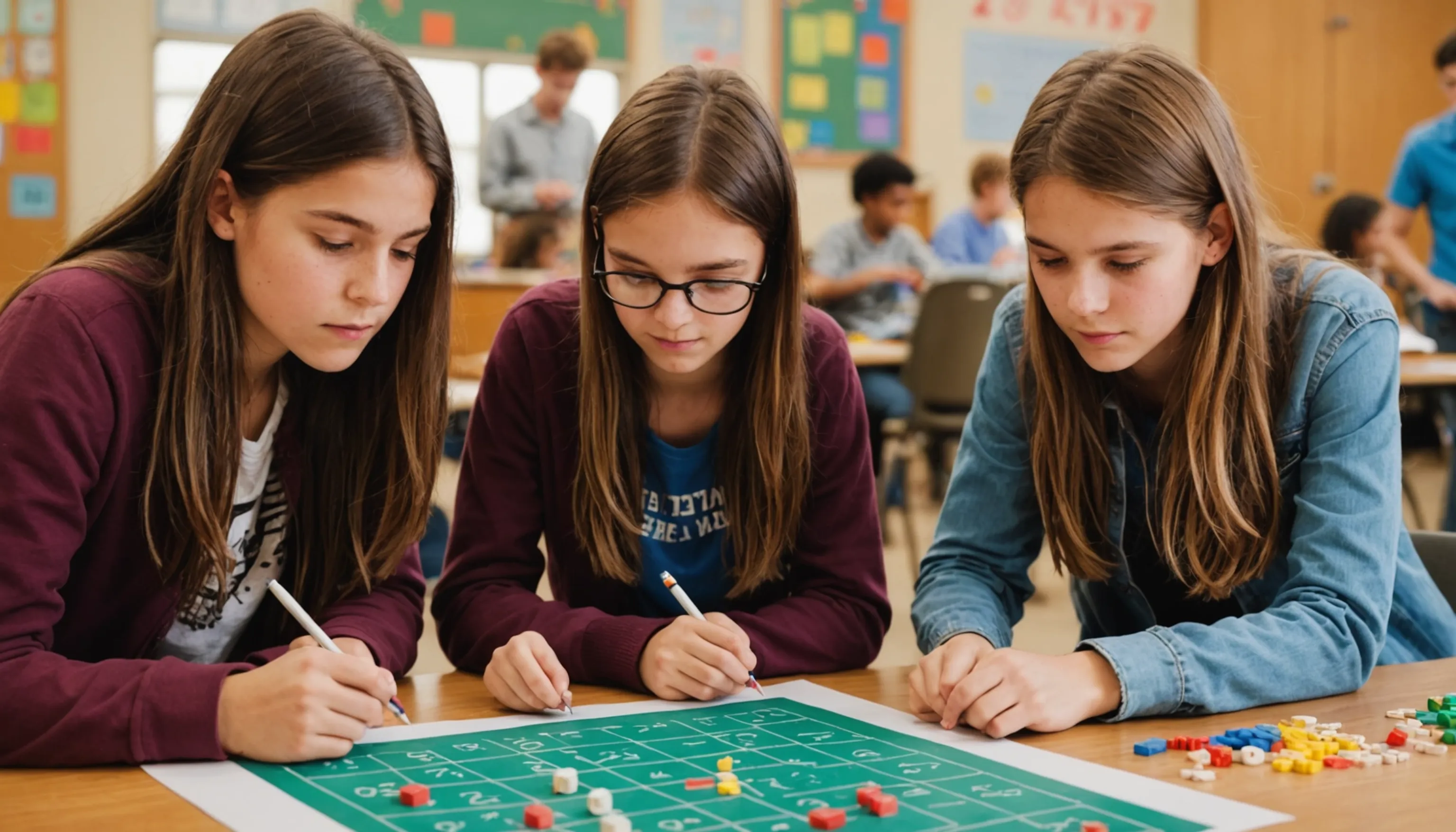 Teenagers playing math games that highlight real-life math relevance