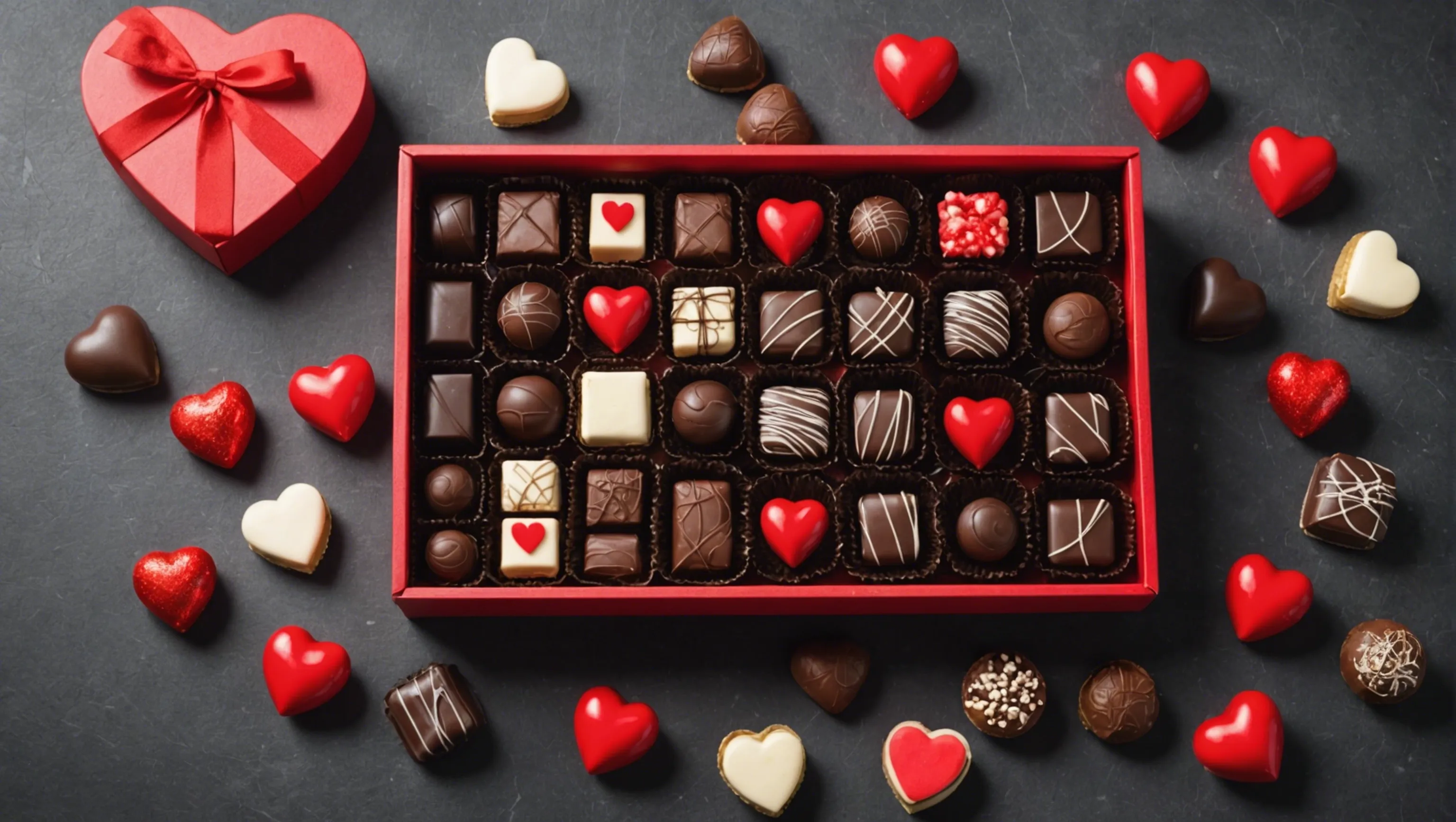 Box Saint-Valentin gourmande avec des chocolats et des douceurs