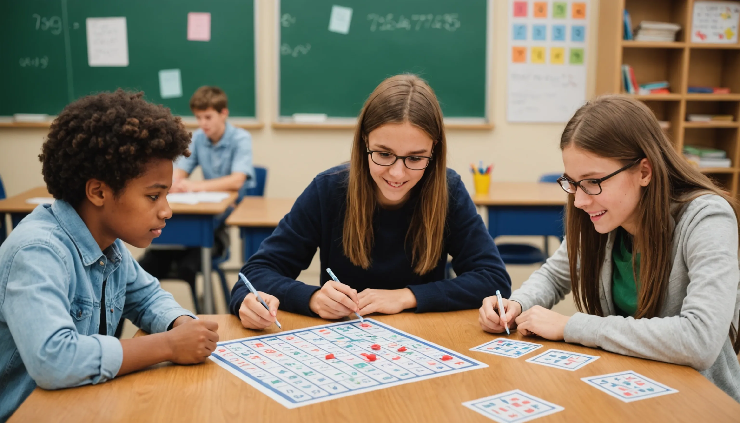 Teenagers playing Math Bingo in class