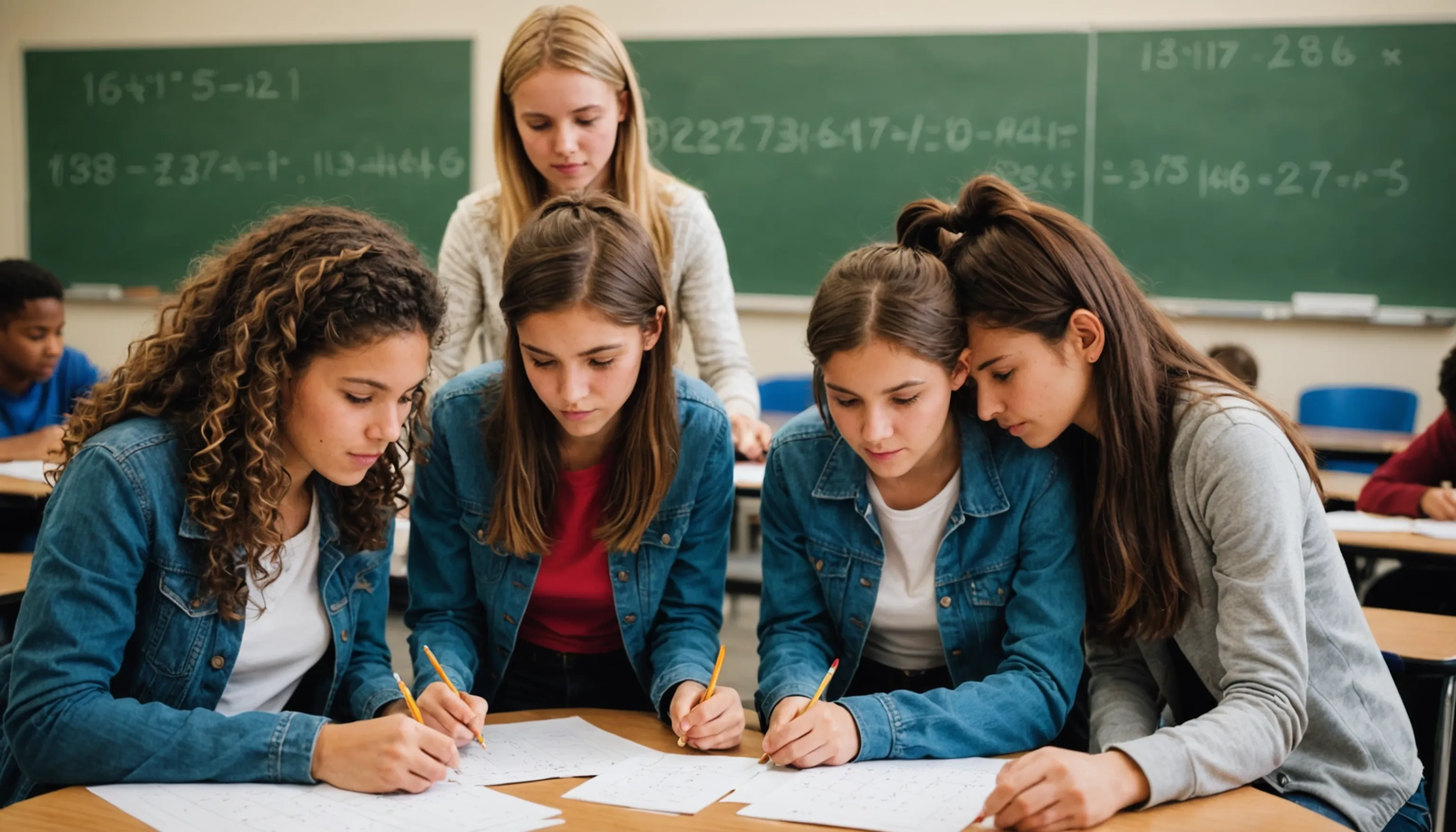 Teenagers engaging in collaborative learning for math