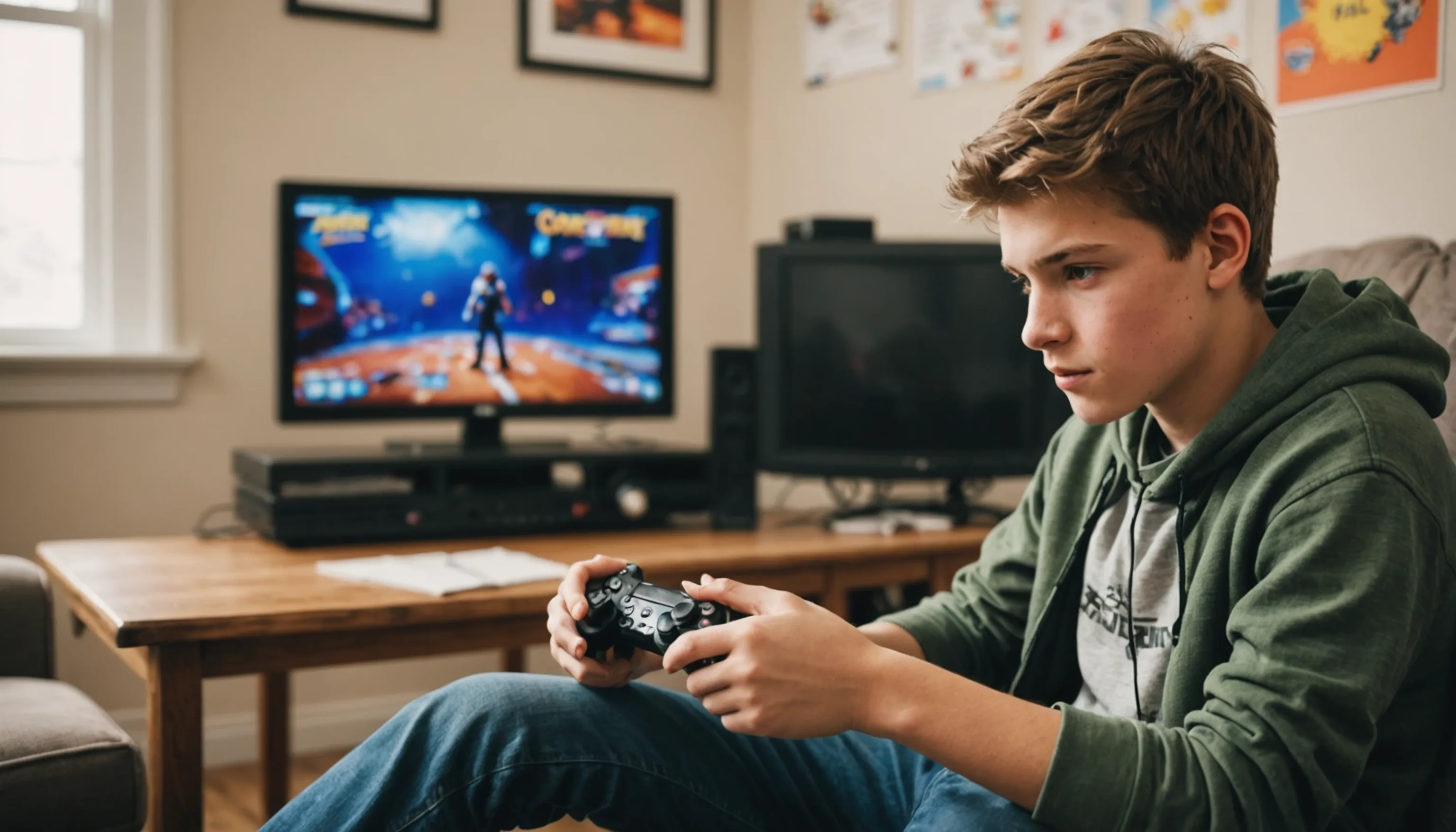 Teenager engaged in video games that promote critical thinking skills