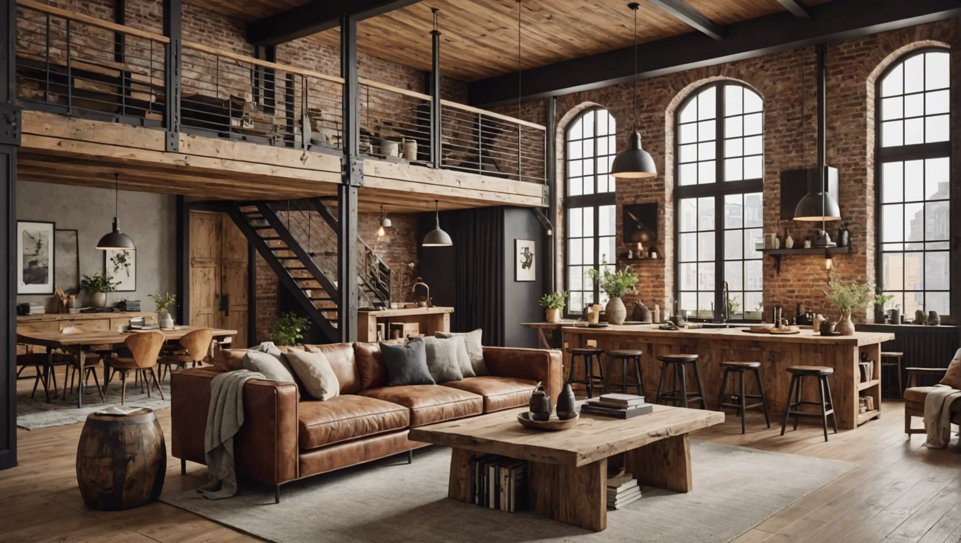 Aménagement intérieur d'un loft avec style rustique