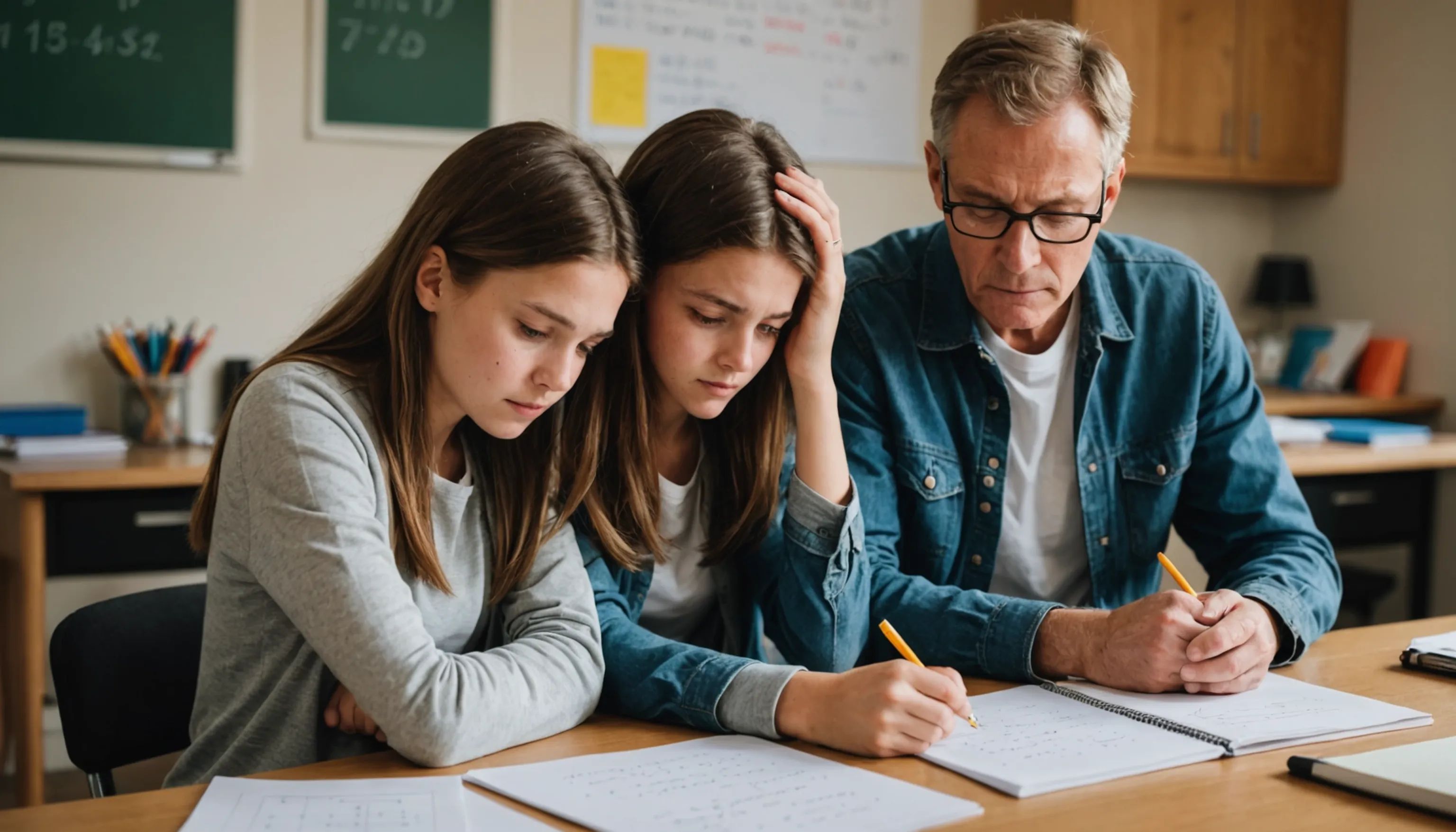 Parent helping teenager overcome fear of math