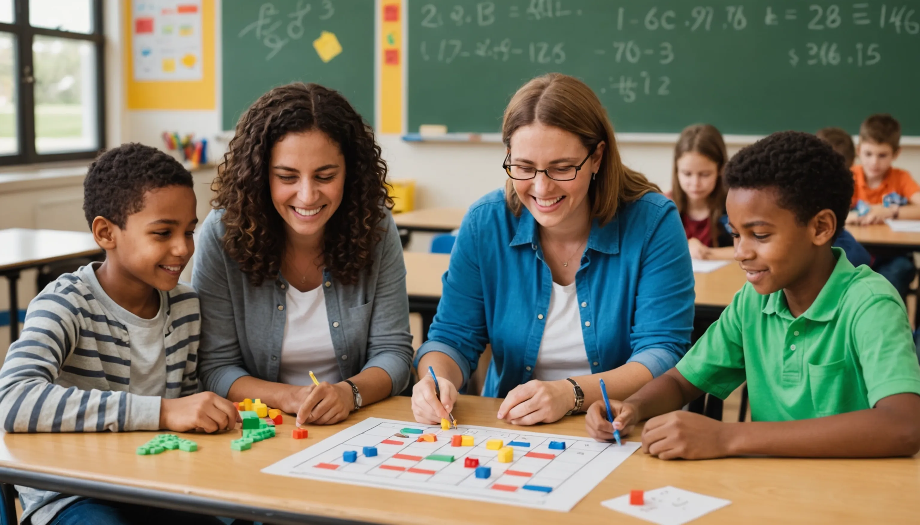 Parent or teacher engaging teenagers in math games