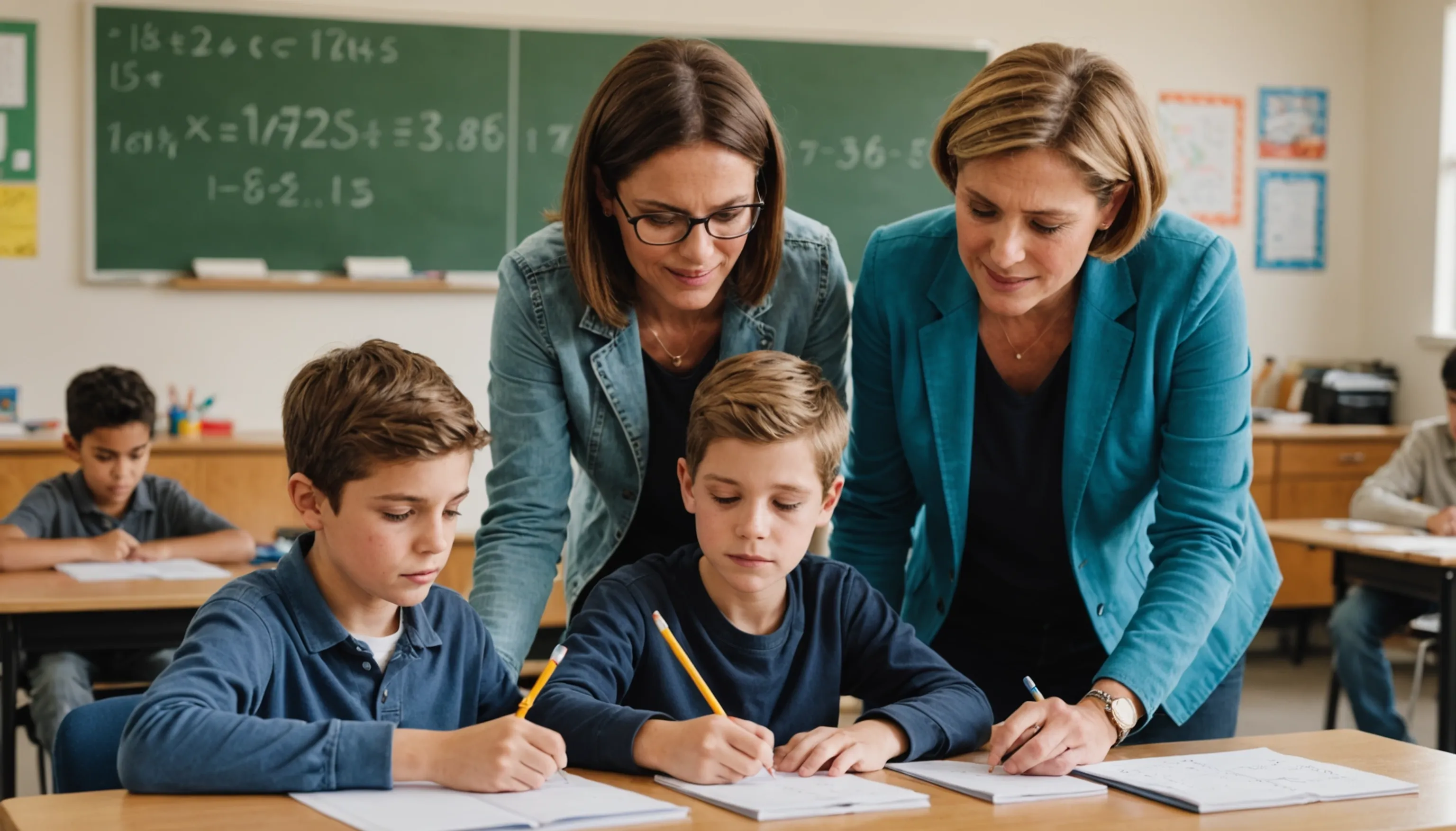 Parent or teacher helping a teenager overcome math anxiety