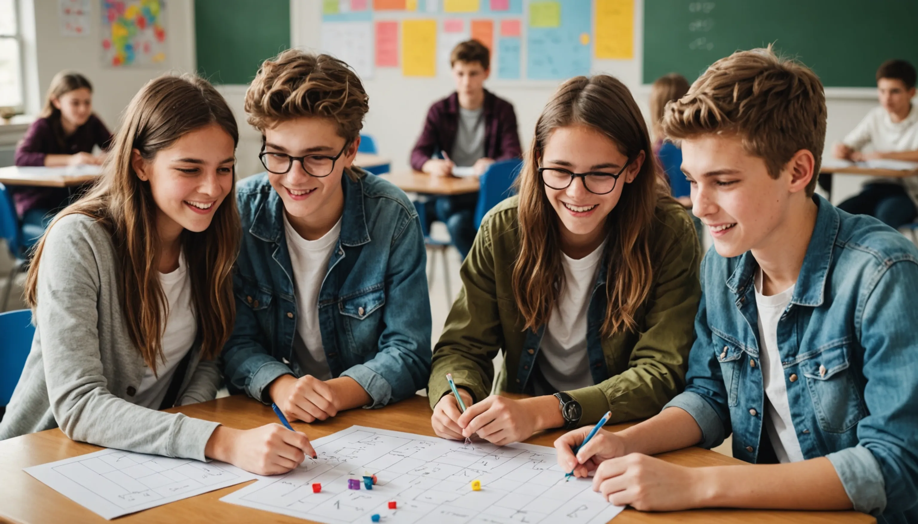 Teenagers playing math games for brain health and fun