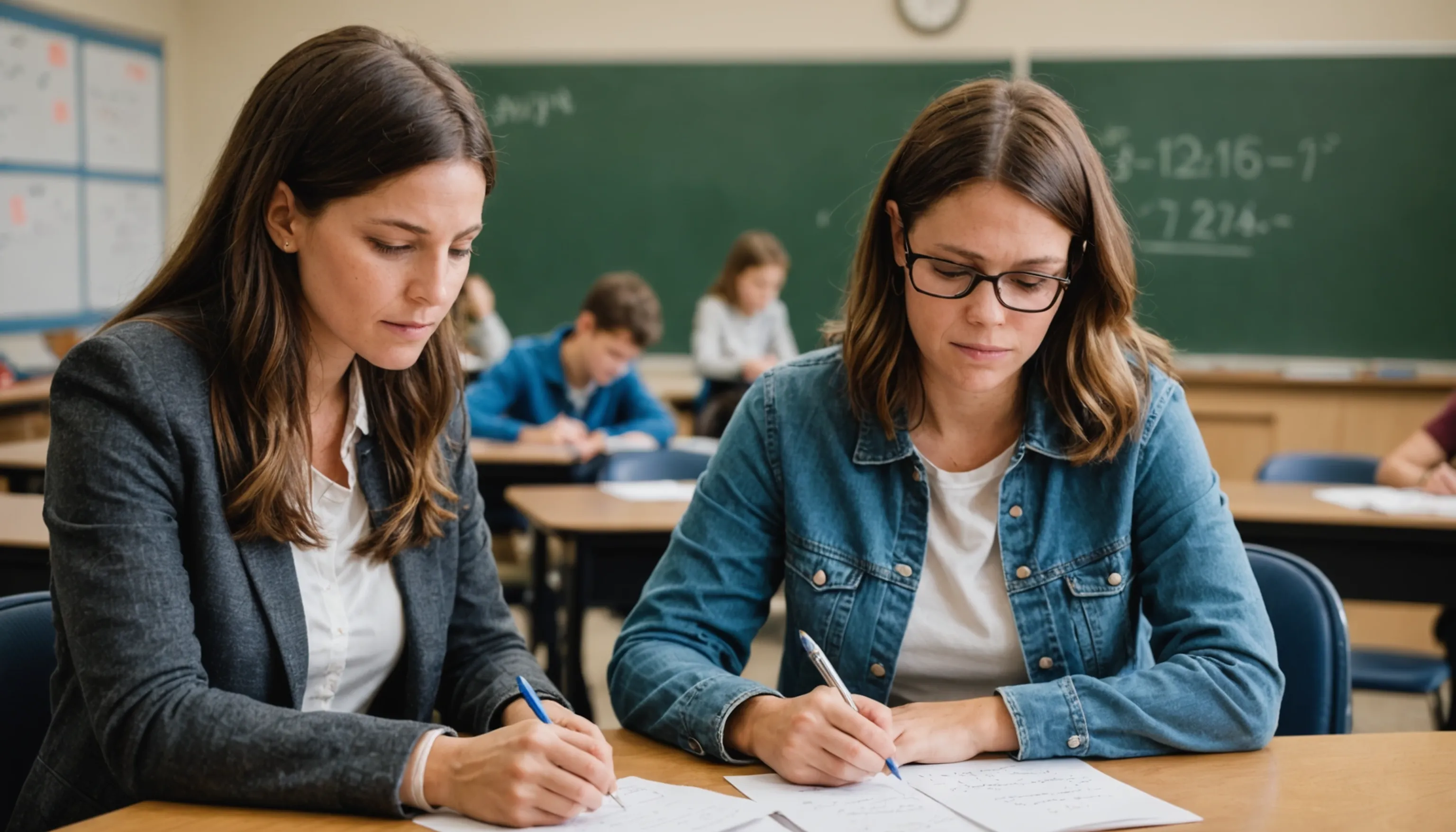 Parent or teacher helping a teenager overcome math anxiety