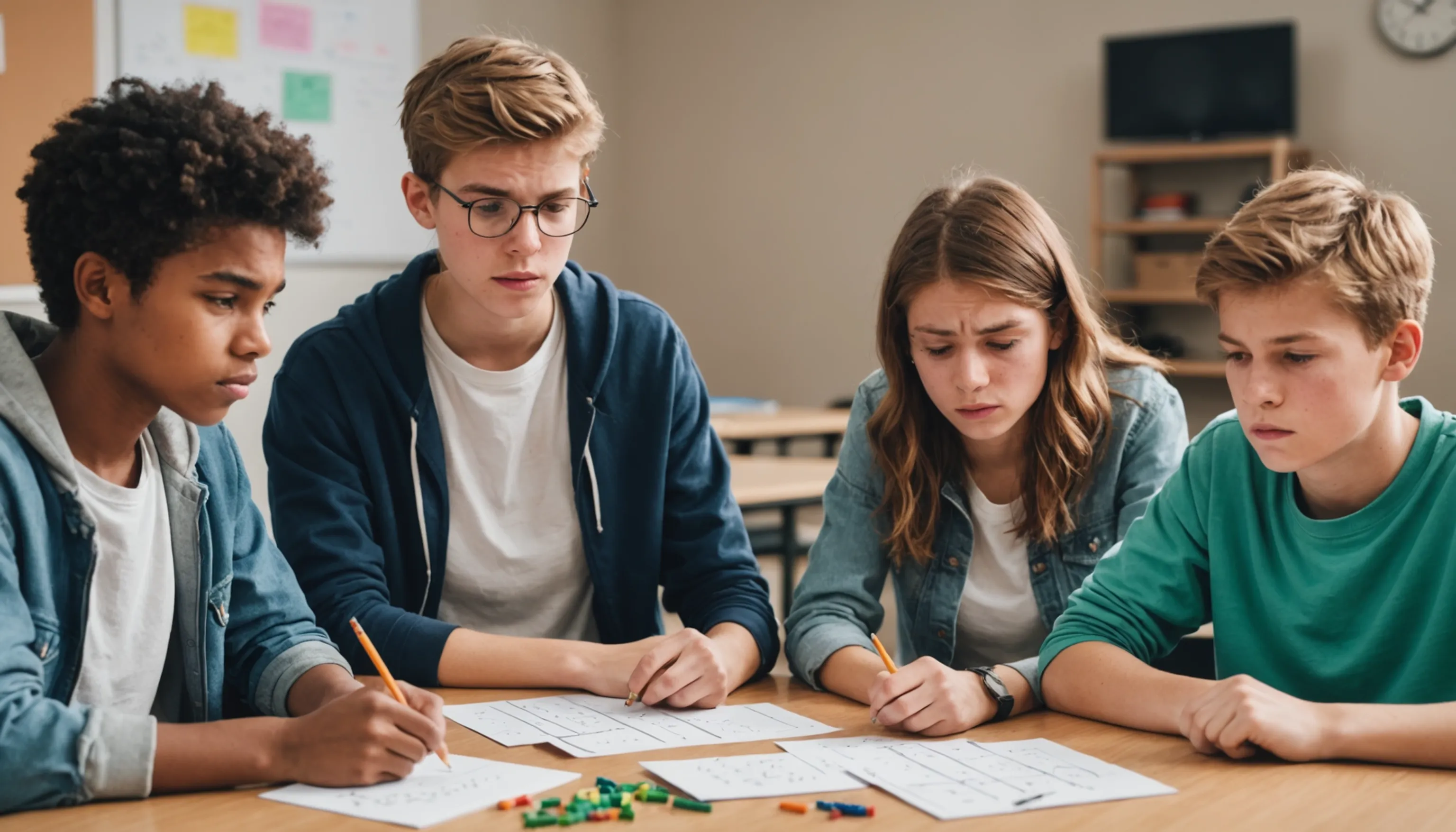 Teenagers competing in a math game with stress