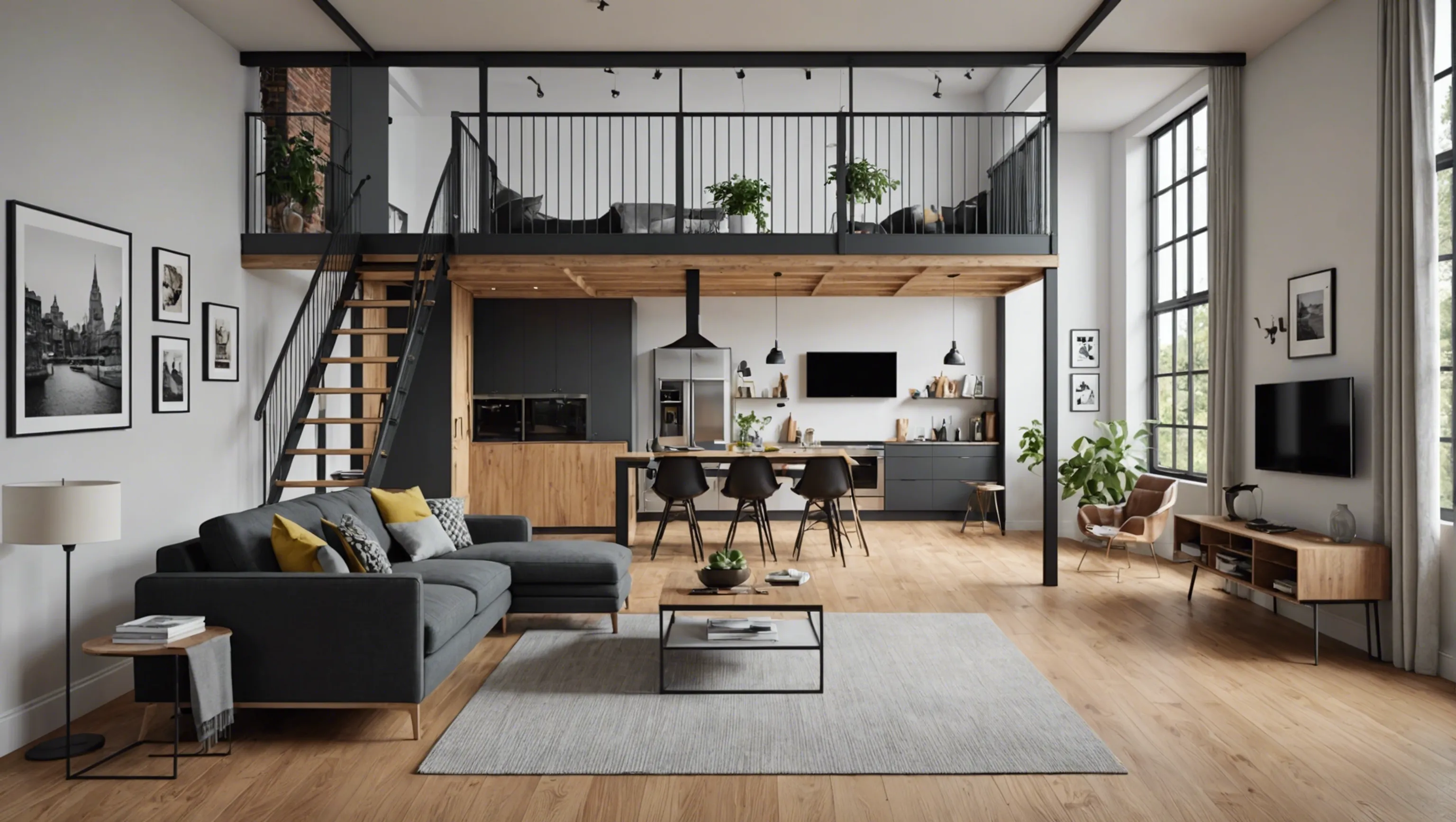 Loft avec mezzanine : espace de vie moderne et polyvalent